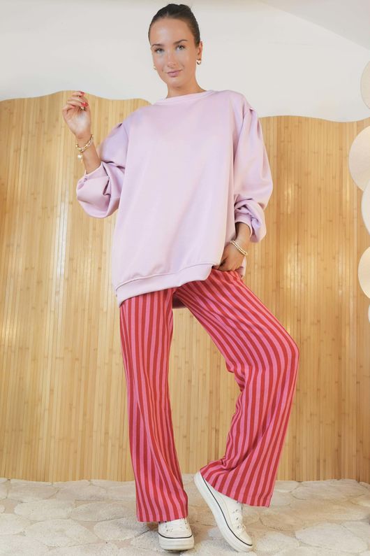 Shoreditch Stripe Lounge Flare Trouser Hot Pink & Red /5=